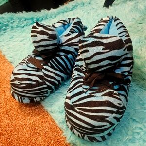 Blue and Black Zebra Print Slippers